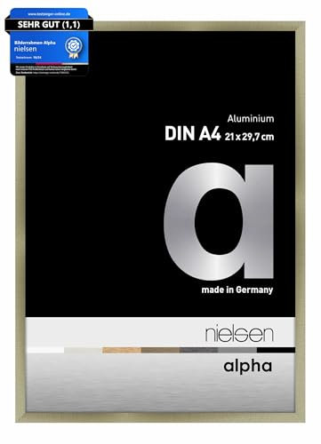 nielsen Bilderrahmen, 21 x 29,7 cm (A4), Aluminium, Edelstahl matt, Dokumentenrahmen zum Aufhängen im Hoch- & Querformat, Echtglas, Alpha