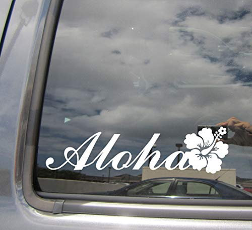 myrockshirt Schriftzug Aloha ca 20cm mit Hibiskusblüte Hawaii Aufkleber Sticker Autoaufkleber Profi-Qualität Sticker UV-fest