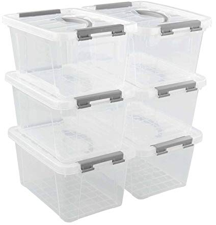 Vcansay 6 L Clear Plastic Storage Boxes with Handles, 6 Packs