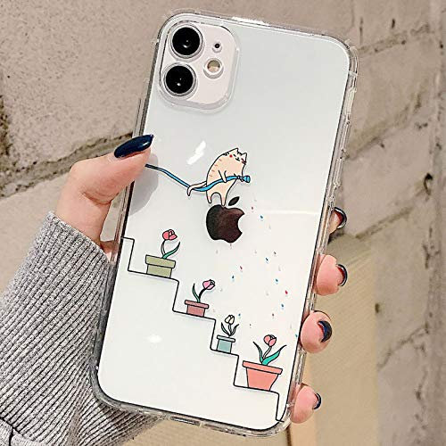 Tybiky Hülle für iPhone 11 Pro Max Hüllen Case Kreatives Katze Muster Luftkissen Schutzhülle Silikon Airbag Handyhülle Bumper Chic Bling Kratzfest Cover für Apple iPhone 11 Pro Max, Gieße Die Blumen