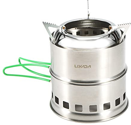 Lixada Estufa de Camping Plegable de Acero Inoxidable Estufa de Leña Portátil para Exteriores con Asas Plegables y Bandeja