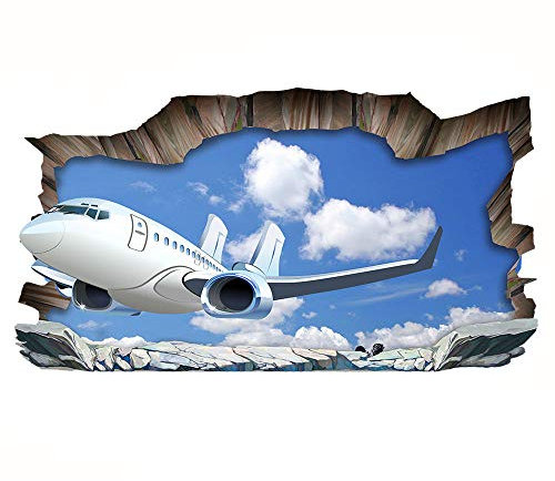 Wandaufkleber 3D Spiegel Ansicht Durchbrechen die Mauer Flugzeug Vinyl Wandsticker Entfernbarer DIY Wandtattoo für Wohnzimmer Schlafzimmer Kinderzimmer