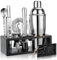 Mixology Bartender Kit with Stand - 15 Piece Bar Tool Set, Silver Bar Set Cocktail Shaker Set for Drink Mixing - includes Martini Shaker, Jigger, Strainer, Bar Mixer Spoon, Tongs, Opener | Gift Idea