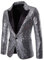 Saclerpnt Herren Sakkos Slim-Fit Pailletten Smoking Anzugjacke Mode Party Revers Blazer Casual Anzug Sakko(Silber，L)