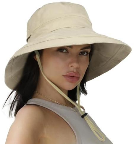 Hatiis Womens Sun Hat with Ponytail Hole Cotton Shapeable Wide Brim