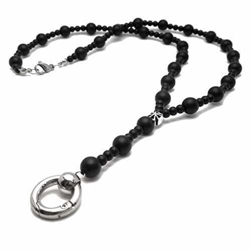 Halskette Onyx 8mm 4mm schwarz perlenkette Runde Verschluss damenkette herrenkette Y-kette Schmuck Kreuz Handmade (67 cm)