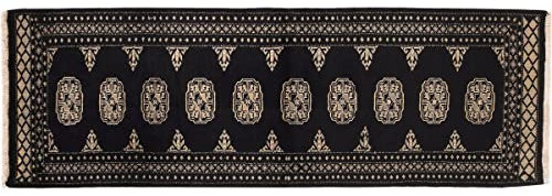 RUG PRINCE Pakistan Buchara Teppich 60x180 Handgeknüpft Läufer Schwarz Geometrisch Orient b