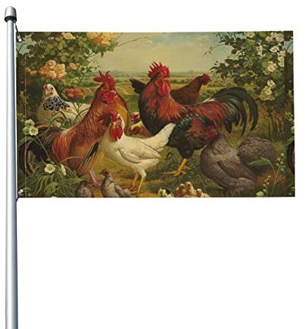 Flagge 150x90cm, Outdoor Windward Fahne, Lebendiges Farbbanner Gartenflagge Hühner und Bauernhof Dekorative Flagge, Hochwertige Polyester Yard Fahne, Lustige Große Flagge, Outdoor-Dekoration