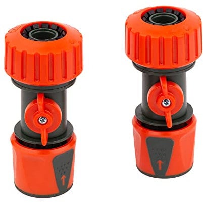 Mivos 2 x Schnellverbinder mit Regulierventil für 3/4 Zoll (20 mm) Wasser-Schlauch - Schlauchkupplung mit Kugelhahn - Anschlüsse mit Wasser-Stop für 3/4 Gartenschläuche