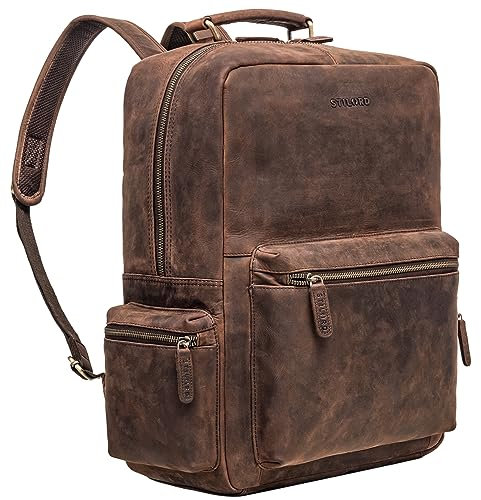 STILORD 'Isa' Business-Rucksack Herren Leder Laptop-Rucksack Damen 17 18 19 Zoll Leder-Rucksack mit Laptop-Fach Echtleder Stadtrucksack Arbeitsrucksack und Lehrerrucksack, Farbe:zamora - braun
