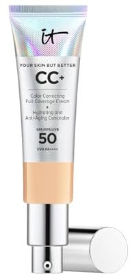 IT Cosmetics, Crème CC+ Anti-Âge Your Skin But Better, Haute Couvrance, Waterproof, Enrichi en Peptides, Collagène & Vitamines, Fini Naturel, 32 ml, Teinte : Medium