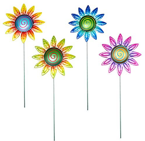 JAWSEU 4 Stücke Metall Deko Sonnenblumen Gartenstecker, Metall Blumen Garten Dekor Blumenpfähle für Garten Rasen Hof Outdoor Dekoration