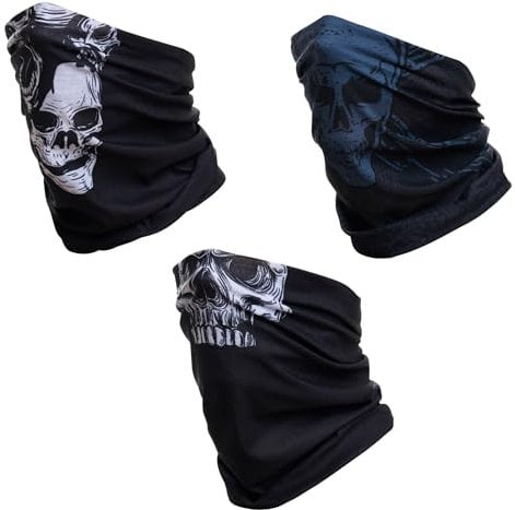 Hilltop 3x Motorrad Multifunktionstuch, Kopftuch, Halstuch, Bandana 3-er Set in ausgewählten Designs, Schlauchtuch für Damen und Herren, 3er Set:Totenkopf Selektion