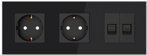PULSAR Internet Steckdose/Telefondose/ 2 Schuko Steckdosen Schwarz Glas 3 Fach, Netzwerkdose Unterputz CAT5E Netzwerk LAN Dose Geschirmt Datendose, Schuko Steckdosen mit Internet- und Telefondose