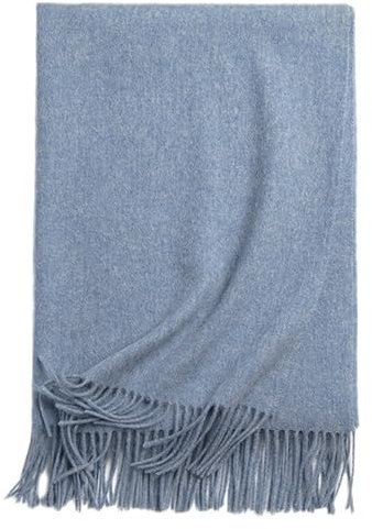 Momooda Schal Damen Winter aus 100% Alpaka Wolle, Wickelschal, Weiche, Warm Tücher, Schals mit Quast, Grau Blau