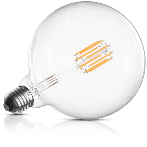 Luxvista E27 G125 Large Light Bulb, Dimmable Edison Screw ES LED Filament Bulb Cool White 6000K 8W(60W Equivalent) Vintage Decorative Clear Glass Globe 800LM, 1-Pack