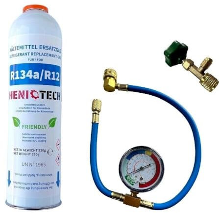 R134a Ersatz Kältemittel FCKW feies Gas für Auto Klimaanlage 650ml/350g für Autoklimaanlage - HENIOTECH oder COOLBLAST (Versand je nach Lagerbestand)