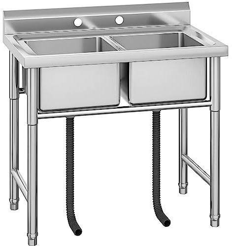 YITAHOME Fregadero de Cocina, Fregadero de Restaurante de Acero Inoxidable Fregadero de Catering Independiente Fregadero de Servicio Doble portátil para Exteriores para Hotel, Hogar, Bar, Lavandería