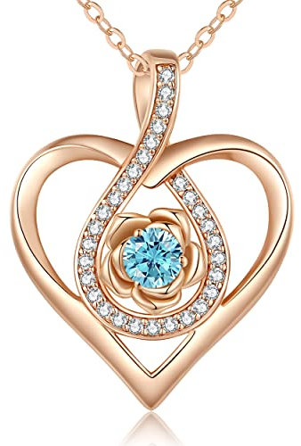 CDE EternalRose Halskette 925 Sterling Silber Schmuck Birthstone Kette Damen Herzkette Geburtsstein Herz Anhänger Weihnachten Valentinstag Hochzeit Jubiläum Geburtstag Freundin (Roségold-12-Dezember)