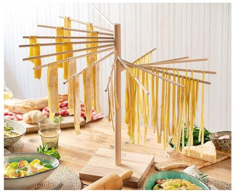 zklaseot Pasta Drying Rack, Collapsible Pasta Drying Rack Foldable Wooden Drying Rack For Kitchen With 16 Bar Handles Easy Storage And Quick Set-Up
