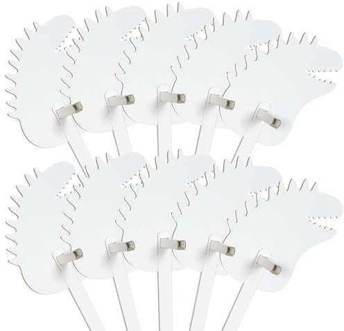 FOLDZILLA Steckenpferde 10er Set aus Pappe 115 x 40 x 25 cm Hobbyhorse Stockpferde - Dino Stegosaurus weiß zum Bemalen und Bekleben