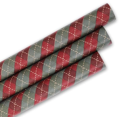 KC SHOP GERMANY, GESCHENKPAPIER 2.0 3x ROLLE Kraftpapier MEGA 76x305cm, 60g/qm, Weihnachten, Heiligabend, xmas, christmas, modern, schick, hübsch, hochwertig (Karo)