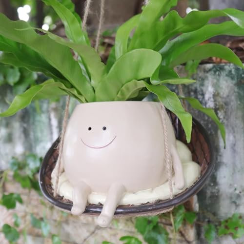 Umikk Pot de Fleurs à Suspendre Avec Visage Souriant et Balançoire - Tête Suspendue Décorative - 1 Pièce (B)