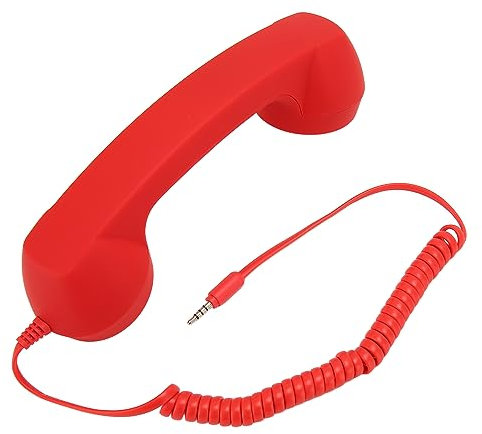 VBESTLIFE Vintage-Telefonhörer, Retro-Handy-Empfängermikrofon für Alle Smartphones und Computer mit 3,5-mm-Klinkenstecker (Rot)