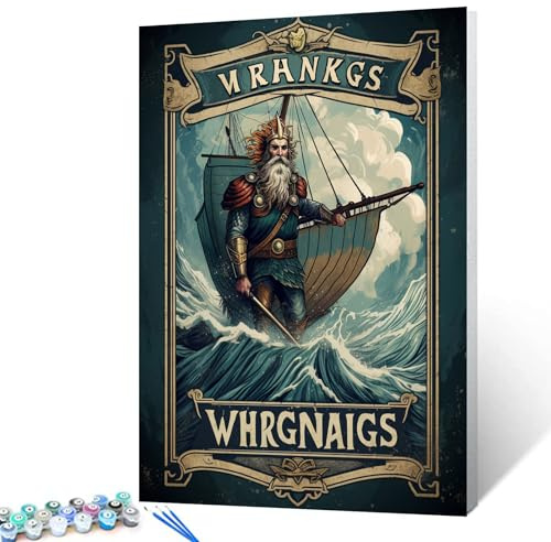 Tucocoo Vikings Nordic Warriors Malen nach Zahlen, Set mit Pinseln und Acrylpigmenten auf Leinwand, Gemälde für Erwachsene, Segelschiff, Meereslandschaft, Bild für Zuhause, Wanddekoration, Geschenke