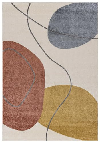 Mazovia Teppich Wohnzimmer 140x200cm Creme Geometrisch Weich Pflegeleicht | Teppich für Schlafzimmer Büro Esszimmer Beige Maschinengewebt Allergikerfreundlich Fußbodenheizungsgeeignet Mittelflor Modern