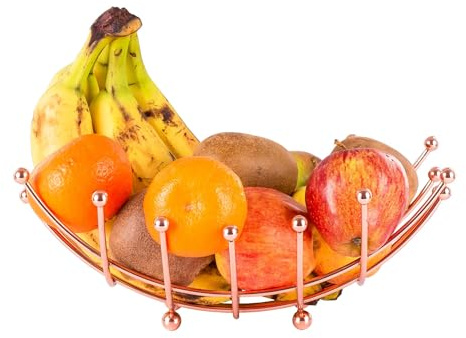 Innoteck Copper Fruit Bowl Nest Shape - Wire Basket - Storage for Fruit, Vegetables, Snacks, and More - Decorative Centerpiece for Kitchen, Table Countertop, and Pantry | Copper wire fruit bowl with nest design for storing fruit, vegetables and snacks on kitchen worktops or dining tables.