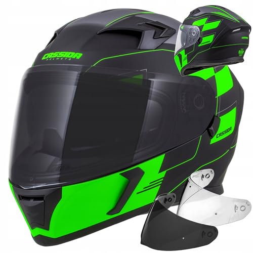 MOTORRADHELM CASSIDA Integral 3.0 ROXOR + Black Visier XS-XXL (53-64cm) schwarz matt/grün/grau (XS (53 - 54cm))