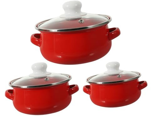 Zerodeko Cooking Pot Set (3pcs) Enamel Soup Pots Heat Resistant Handles Non-Toxic for Cooking Easy to Cle