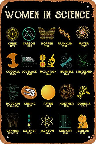 Oudrspo Inspirierendes Metallschild „Women In Science, Blechschild, Retro-Plakette, Wanddekoration für Zuhause, Küche, Pub, Bar, Café, Männerhöhle, 30,5 x 40,6 cm