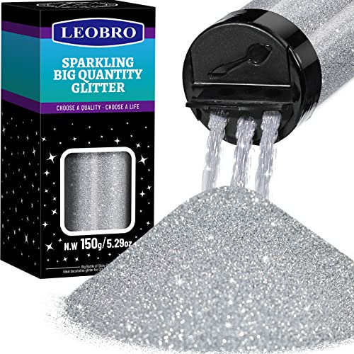 LEOBRO Silver Glitter, 150g/5.29oz Extra Fine Glitter Powder for Resin, Crafts and DIY Projects