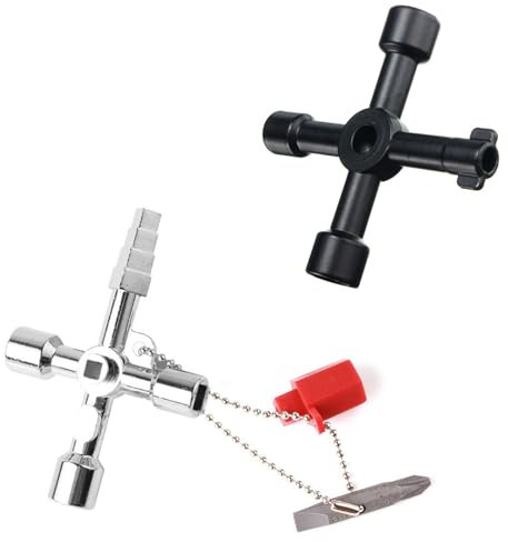 Helweet Llave de Utilidad Multifuncional, Llave Cruzada Universal, Llave Multifuncional de 4 Vías, Llave Armario Eléctrico, Llave Contador Agua Universal, Llave Para Cuadro Eléctrico, Llave Ascensor