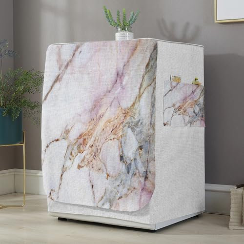 Highdi Funda de Lavadora Cubierta Exterior,Adapta a la Mayoría de Lavadoras y Secadoras de Carga Frontal Protector Solar a Prueba de Polvo (Marmoleado 1,M Capacidad 8~10KG)