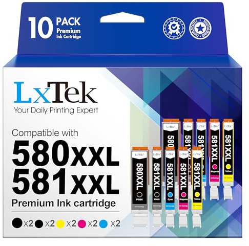 LxTek 580 581 XXL Kompatibel für Canon 581 XXL 580 für Canon TR8550 Druckerpatronen 580 581 Multipack für Canon Pixma TS6350a TS6300 TS6350 TR7550 TS9550 TS8350 TS6150 Druckerpatronen (10er-Pack)