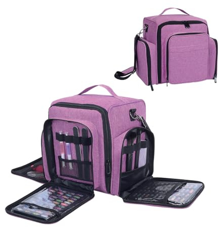 UOZL Nagellack-Organizer-Box für 60 Flaschen, tragbare Reise-Aufbewahrungsbox mit 2 abnehmbaren Taschen, entworfen für Damen-Nagelwerkzeuge, ätherische Öle und Kosmetik-Sets, Violett, L