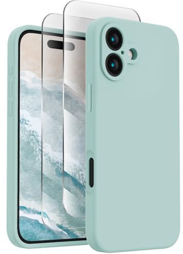 FireNova Designed for iPhone 16 Case, 6.1, Mint Green | Silicone Upgraded [Camera Protection] Phone Case, with Soft Anti-Scratch Microfiber Lining Inside
