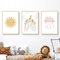 Ueiwffzo Bilder Kinderzimmer - 3er Set für Mädchen, Boho Regenbogen Sonne Wolke Leinwand Wandposter, Ohne Rahmen (40x50cm)