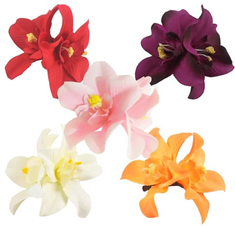 Tabanzhe 10PCS Bohemian Flower Hair Clips,5 Colors Double Orchid Tropical Flower Hair Pins,Artificial Hawaiian Beach Flower Hair Pins Clip Hair Style Accessories for Women Girls Wedding Party Holiday