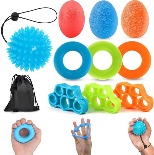 Cerkkapo Fingertrainer Handtrainer Ball Set,Knetball für Hände Therapie 10 Stück,Handtrainer Ball mit 3 Stärken für Arthrose Training,Stärkung der Finger und Hand für Klettern Gitarre