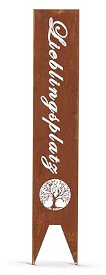 GARDIVO Garten deko Lieblingsplatz schild 115cm Hoch, Gartenstecker, Gartenschild, Gartendekoration, abkantung, Gartendekoration (Rost, Natur)