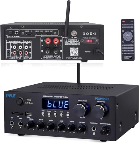 Pyle Amplifier, 300W Dual Channel - Amp, Mini Amplifier Hifi, Bluetooth Amplifier, Audio Stereo Amplifiers, Hi-fi Amp for Home/Theater, Speaker Amp, w/ MP3, USB, SD, AUX, RCA, MIC, FM, Reverb Delay