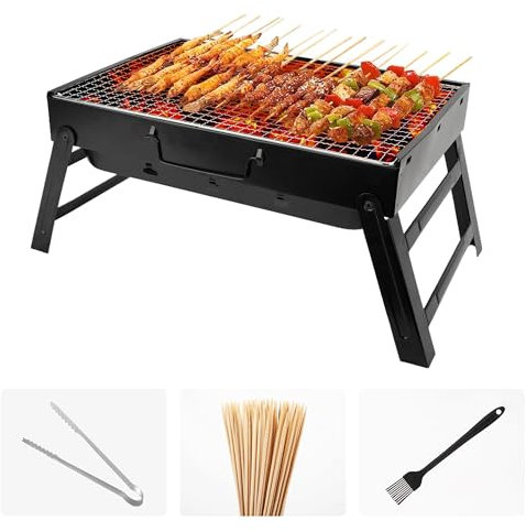 Barbecue a carbonella, in acciaio inox, pieghevole, portatile, da tavolo, per barbecue, da tavolo, per esterni, leggero, per cucinare, campeggio, escursionismo, viaggi, cortile, picnic, giardino,