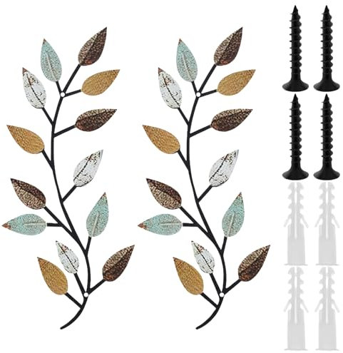 Foppla 2 pezzi decorazioni per pareti di foglie di alberi in metallo decorativo muro di foglia di ramo di oliva arte elegante rotola in ferro battuto per soggiorno decorazioni per bagno camera da lett
