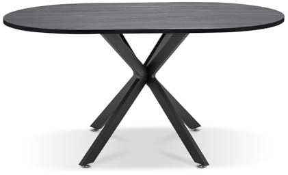 FRANKYSTAR Marui Big - Table à manger ovale en bois et métal avec pied central Kiso 180x100 cm - bois noir