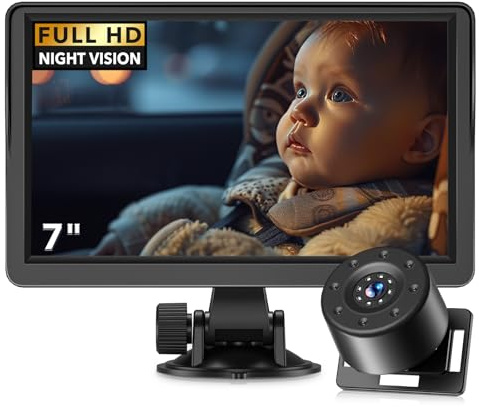Caméra de Voiture pour bébé de 7in, Vision Nocturne IR 1080p avec Grand Angle de 178 ° – Écran HD IPS pour la Conduite en Toute sécurité pour Les Nouveaux Parents, Les Enfants, Les Tout-Petits