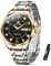 OLEVS Bicolor Uhren Herren Edelstahl Modern Analog Herrenarmbanduhr Wasserdicht Mode Gold Silber Metall Herrenuhr Schwarz Zifferblatt Kleid Leuchtend Armbanduhr Herren mit Datum Geschenke für Männer